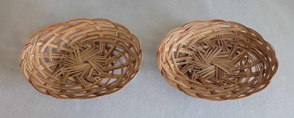 Set of 2 Vintage Oval Woven Wicker Baskets Open Weave Bamboo Shallow Bowls Boho